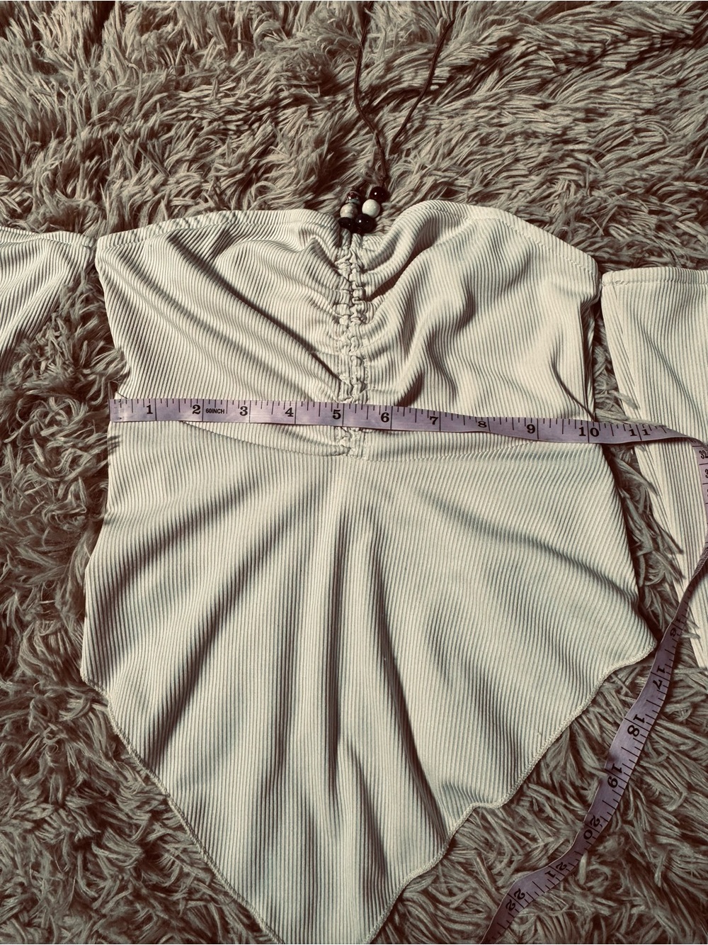 Off-Shoulder Ivory Handkerchief Hem Ribbed Top - Picture 3 of 5